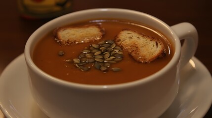 Creamy Pumpkin Soup Toasted Croutons Recipe