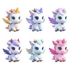 Chibi Unicorn Pegasus Collection Cute Magical Creatures with Wings and Horns.