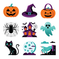 Obraz premium 2d vector illustration Halloween t shirt icon design items ghost character Candles in carved pumpkin