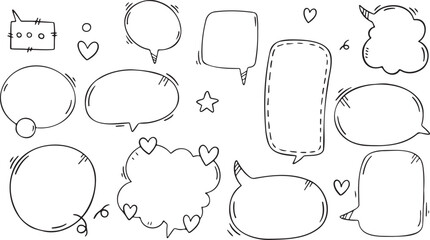 Fototapeta premium Speech Bubble Collection, Hand-Drawn Comic Balloons, Text Frame Clipart, Cartoon Dialogue Clouds, Talking Icon Set, Sketchy Word Bubbles, Fun Communication Vector, Comic Text Designs, Doodle Sayings F