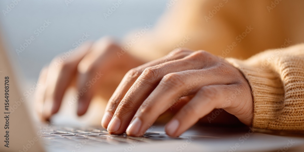Poster Professional Secure Access Close-Up Typing on Laptop with Digital Padlock Overlay Modern Data Privacy for Corporate Marketing Campaigns