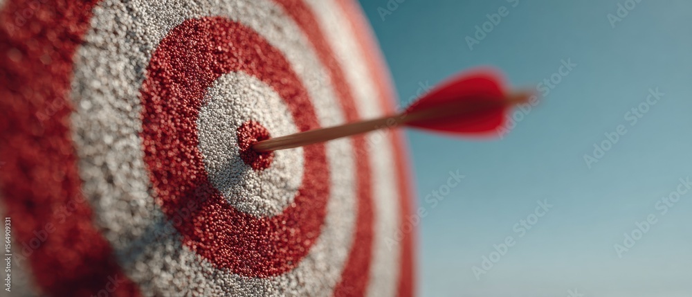 Poster Digital bullseye target with arrow hitting center, integrated data patterns and cyber technology, symbolizing precision and success for digital marketing campaigns