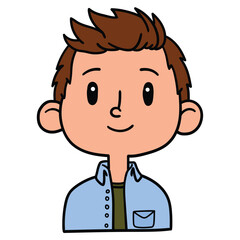 Hand drawn cartoon portrait of a boy on white background.