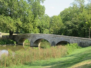 stone bridge over river in the forest