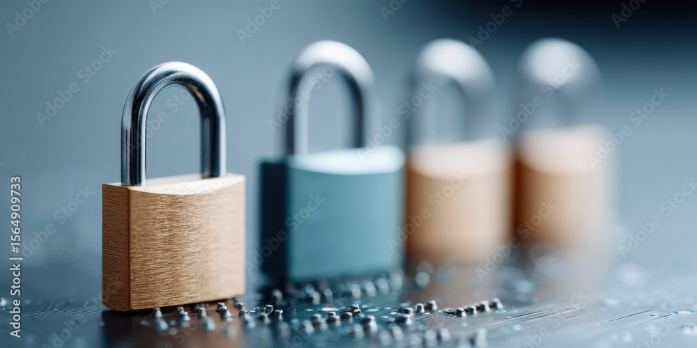 Aufkleber Quantum Hardware Mechanical Locks on Digital Circuit Board Representing Networked Cybersecurity and Physical Protection for Modern Digital Infrastructure