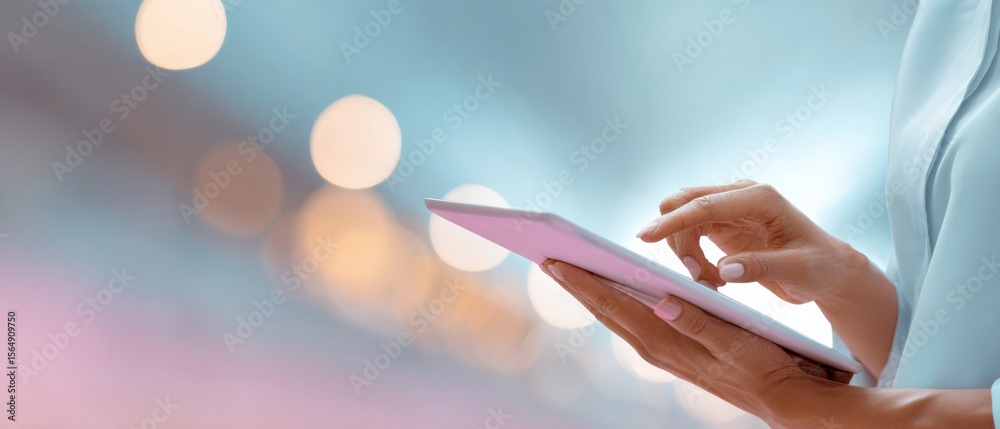 Poster Professional Using Tablet with Digital Inventory Overlay in Business Environment for Smart Supply Chain and Real-Time Data Analytics