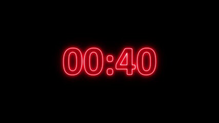 Digital countdown clock timer in 45 seconds to zero second. glowing red  neon text number on isolated black background. 45 seconds flip clock in time lapse.  - Powered by Adobe
