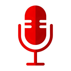 Simple red microphone icon with a shadow on a isolated on transparent background