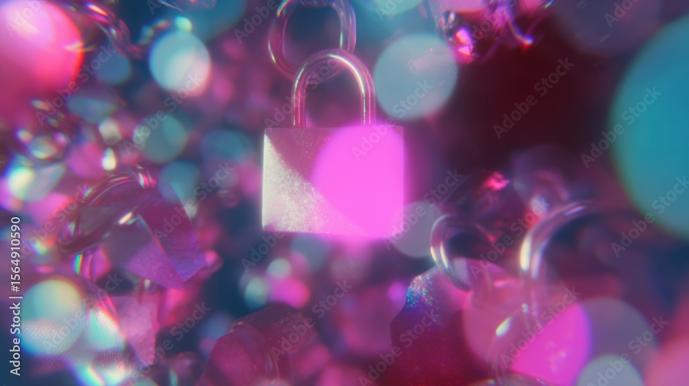 Poster modern cybersecurity digital lock icon with secured data network overlay for professional tech marke