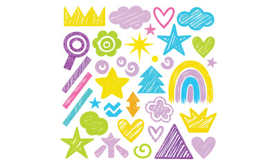 Fototapeta premium Kid crayon doodle set vector