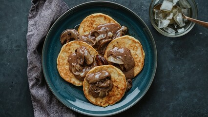 Delicious oven baked potato pancakes with mushroom sauce