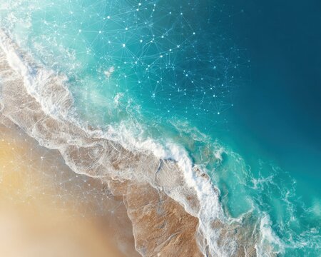 Professional Modern Cybersecurity Network Visualization with Digital Encryption and Malware Prevention in Vibrant Tropical Aerial View for Tech Marketing Campaigns