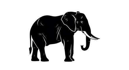 Obraz premium Magnificent Monochrome Elephant Illustration in Striking Black and White, Majestic Elephant Silhouette Artwork with Bold Lines and Elegant Detailing