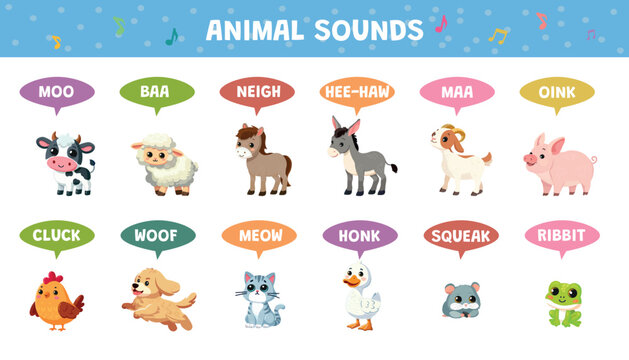 animal sounds worksheet for kids  cartoon vector illustration