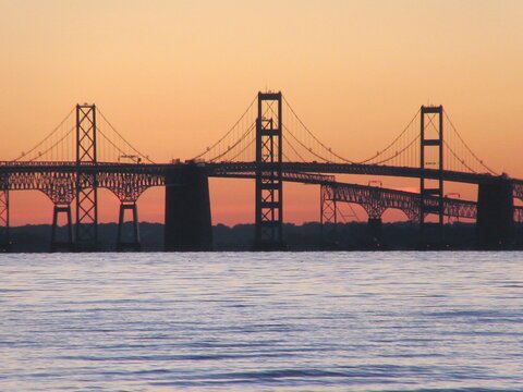 sunset over the Chesapeake Bay Bridge in Maryland