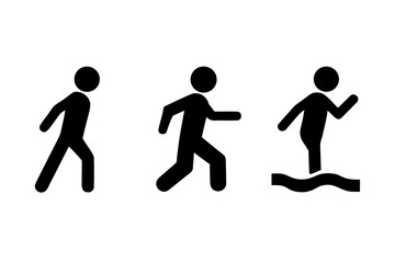 Pictogram Figures Walking, Running, Wading in Water