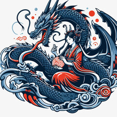 illusration of a woman surrounded by dragons