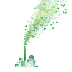 Fototapeta premium Green Factory Emissions Transforming into Butterflies Concept