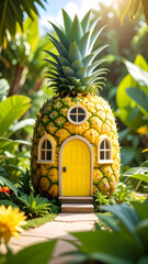 tropical fantasy pineapple house in the tropical forest