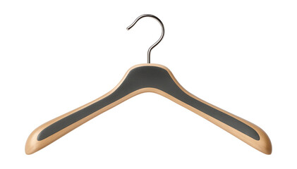 Wide wooden hanger with a non-slip rubber grip, intended for keeping sweaters in shape in a family home.