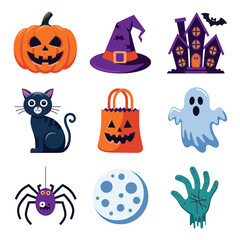 Obraz premium 2d vector illustration Halloween t shirt icon design items ghost character Candles in carved pumpkin 