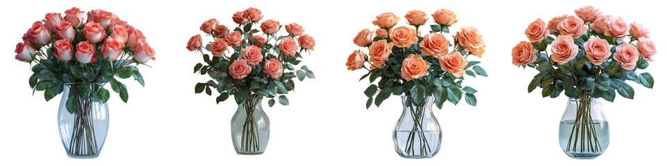 Isolated flower design PNG with roses in a vase on a transparent background
