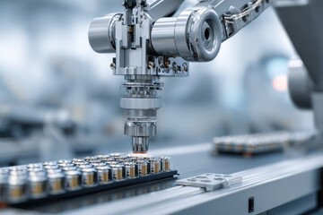 Battery Manufacturing: Artificial Intelligence Machine at Automated Factory for Battery Production