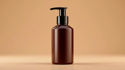 Naklejka premium Brown cosmetic bottle on beige background