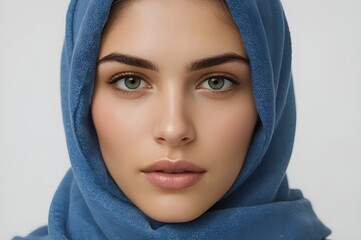 Fototapeta premium Beautiful blue-eyed Muslim Woman wearing a hijab headscarf.