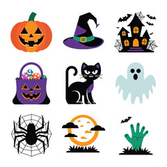 Fototapeta premium 2d vector illustration Halloween t shirt icon design items ghost character Candles in carved pumpkin 