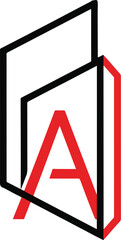 Minimal Geometric Architecture Design in Red and Black with Letter A Concept