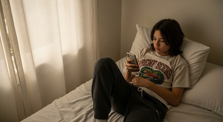 Teenage Girl Lost in Phone World on Lazy Day