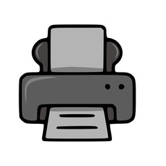 A simple vector illustration of a grayscale printer, featuring a minimalist design with bold outlines and subtle shading, ideal for office or technology-related projects.