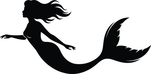 Minimalist Mermaid Silhouette Vector – Elegant Black Profile Design on Transparent Background
