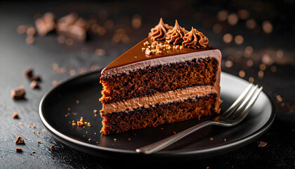 Decadent Slice of Rich Chocolate Fudge Cake