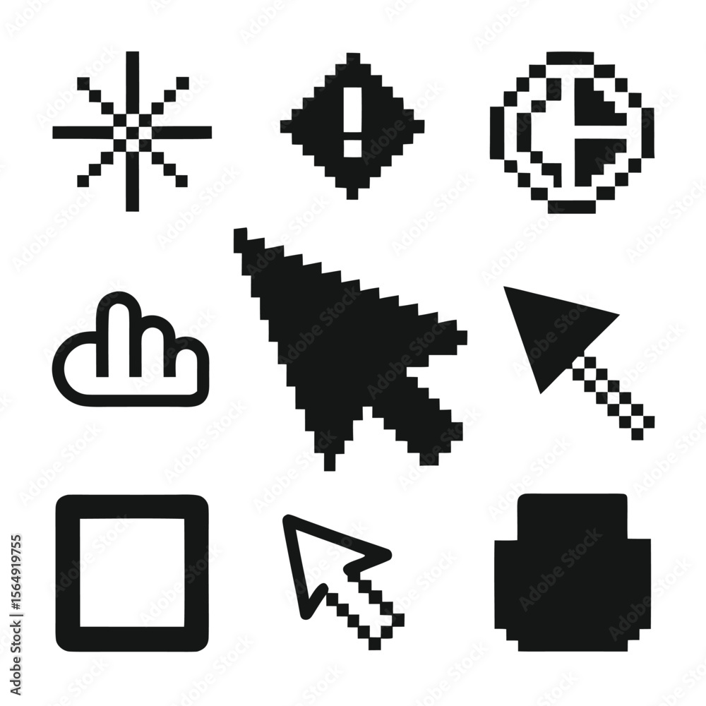 Fototapete pixel art cursor icons retro computer interface design elements