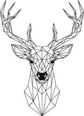 Polygonal Deer Head Line Art – Low-Poly Geometric Stag with Antlers in Minimalist Style