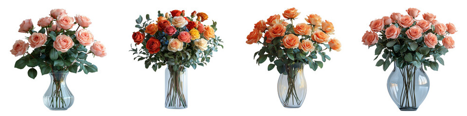 PNG of fresh roses in a glass jar on a transparent background