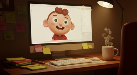 Cartoon character on computer screen
