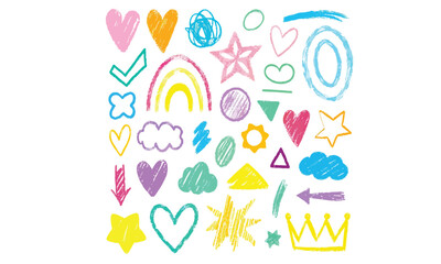 Kid crayon doodle set vector
