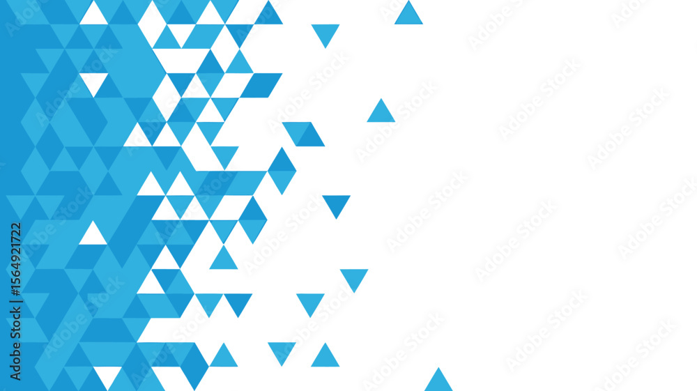 Poster blue triangular mosaic fading into white background creating a modern abstract design element look