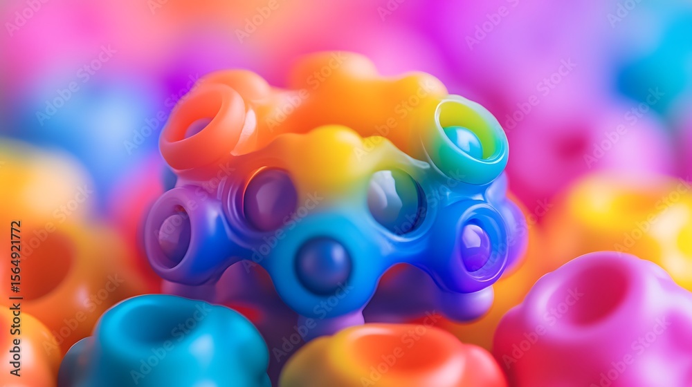 Fototapete a vibrant collection of colorful abstract shapes with smooth glossy surfaces and cheerful aesthetic.