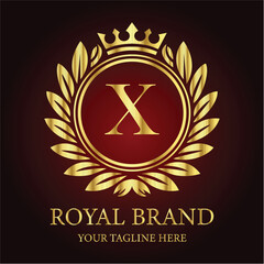 Golden anniversary celebration emblem: vintage laurel wreath and ribbon seal design LOGO X
