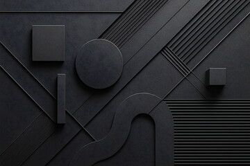 Modern abstract design featuring geometric shapes and patterns in dark tones with a focus on texture and depth