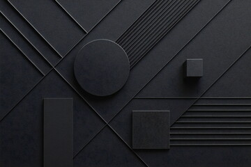 Graphic design featuring textured geometric shapes arranged on a dark background creating a modern visual composition