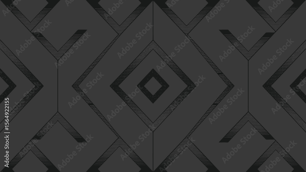 Poster a symmetrical pattern featuring dark gray diamonds and angular shapes on a dark gray background