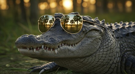 Alligator Wearing Sunglasses Outdoor