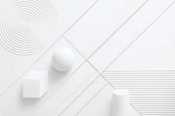 Graphic concept featuring white geometric shapes and textures in a minimalist design