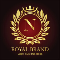 Golden anniversary celebration emblem: vintage laurel wreath and ribbon seal design LOGO N
