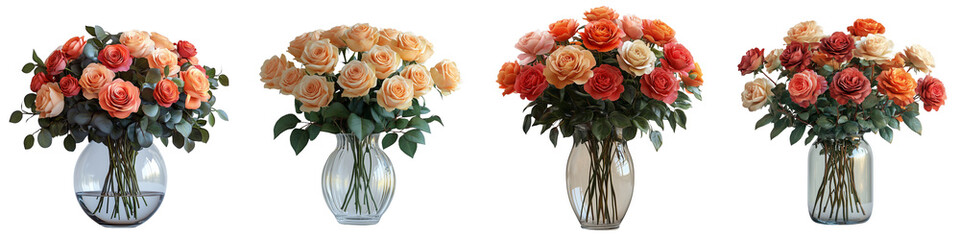 Bouquet of flowers blooming in a vase on a transparent background